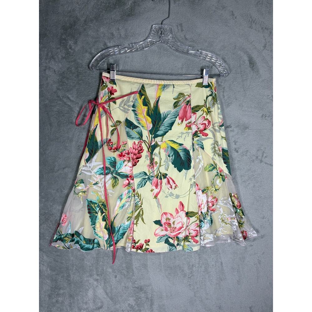 Anthropologie Mary Lucille Mixed Media Skirt 4 Silk Blend‎ Sheer Floral Coquette